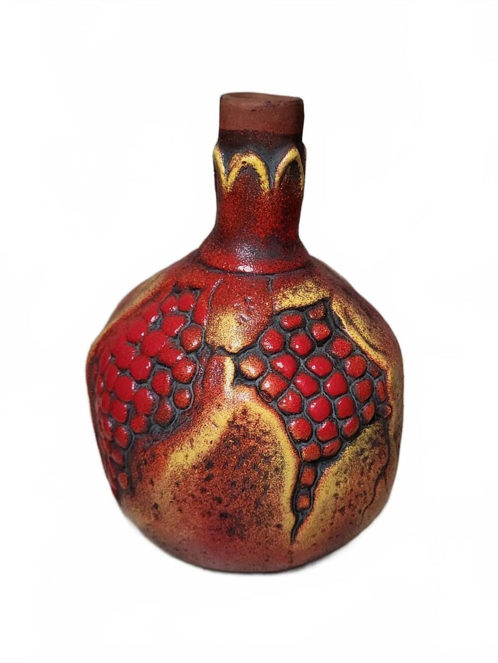 Vintage Pomegranate Art Pottery Vase Red Orange Textured Ceramic 7"